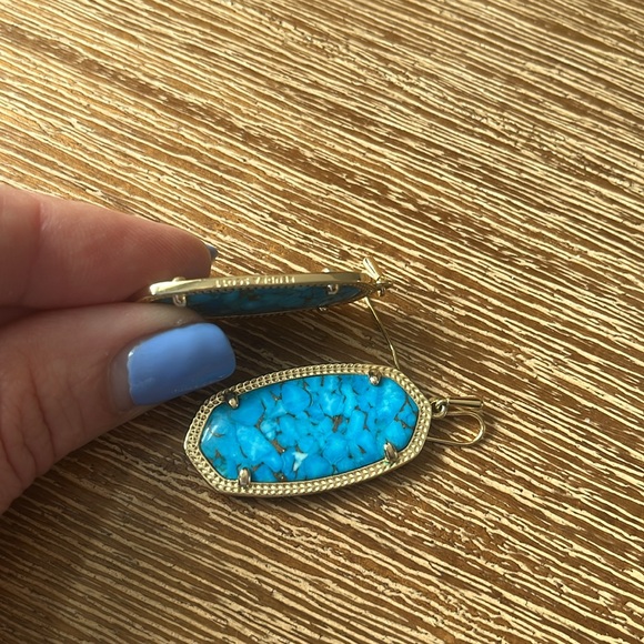 Kendra Scott Elle Gold Drop Earrings in Bronze Veined Turquoise Magnesite. - Picture 4 of 4